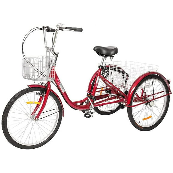 PEXMOR Adult Tricycle 7 Speed, 24/26 Inch 3 Wheel Bikes Tricycle for Adults, Adult Trike for Women/Men/Seniors, Three Wheel Cruiser Bike w/Folding Front & Rear Basket for Shopping/Recreation/Picnic