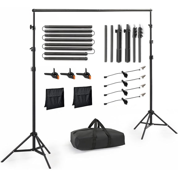 PEXMOR Backdrop Stand, Adjustable 6.4ft x 10ft Photo Background Support with Carry Bag for Studio Photography & Party Decorations