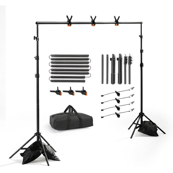 PEXMOR Backdrop Stand Kit, 6.4ft x 10ft Adjustable Photo Background Support with Carry Bag & Clamps for Studio & Party Decorations