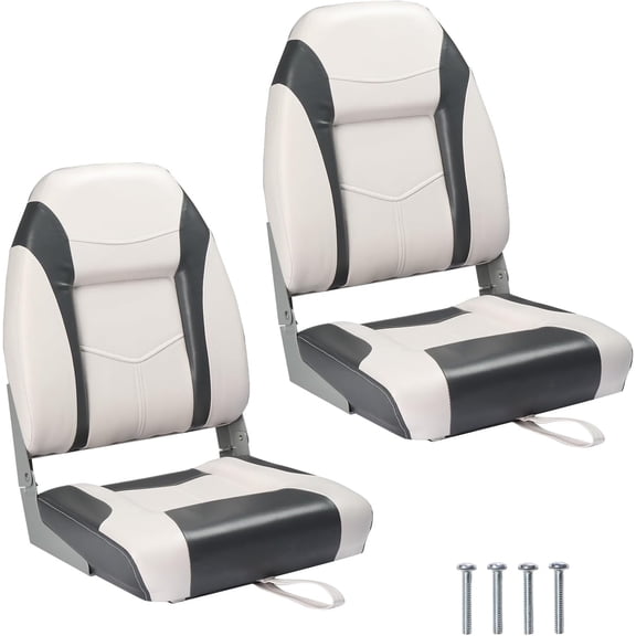 PEXMOR Boat Seats Low/High Back, Folding Boat Seat Included, Fold-Down Fishing Boat Seats Waterproof Captain Boat Seat w/Aluminum Hinges & Thick Soft Cushion, 2 Packs