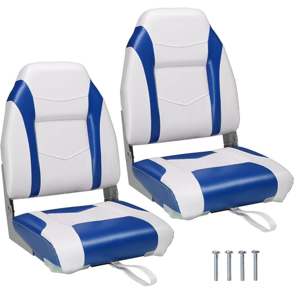 PEXMOR Boat Seats Low/High Back, Folding Boat Seat Included, Fold-Down Fishing Boat Seats Waterproof Captain Boat Seat w/Aluminum Hinges & Thick Soft Cushion, 2 Packs