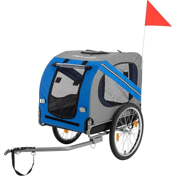 PEXMOR Dog Bike Trailer,Dog Trailer Pet Cart for Bicycle w/Universal Hitch & Quick Release 20" Wheels, Folding Bike Wagon Cargo Carrier for Dog Large Capacity w/3 Entrances & Safety Reflectors Flag