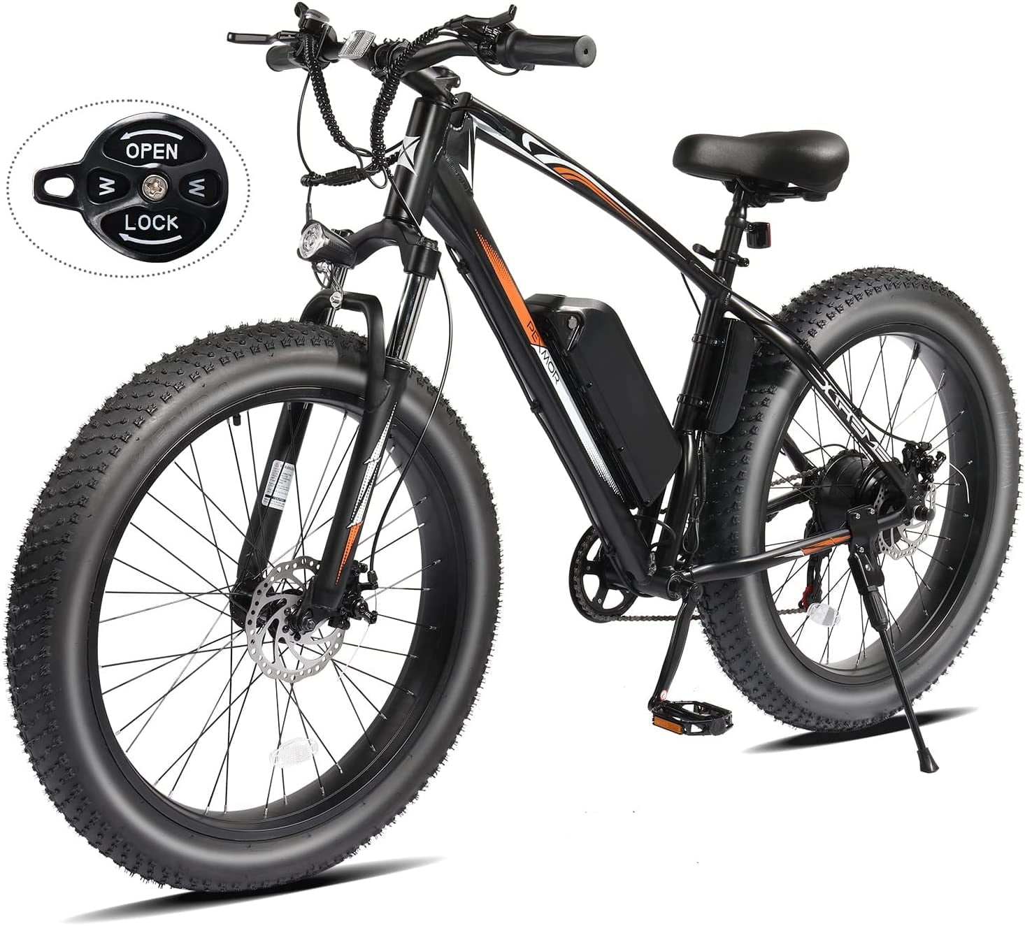 PEXMOR Electric Bike for Adult, 26" Fat Tire Adult Ebike Electric Bicycle 500W 48V 13AH Removable Battery, 20MPH Electric Mountain Bike Snow Beach E-Bike Suspension Fork Shimano 7 Speed