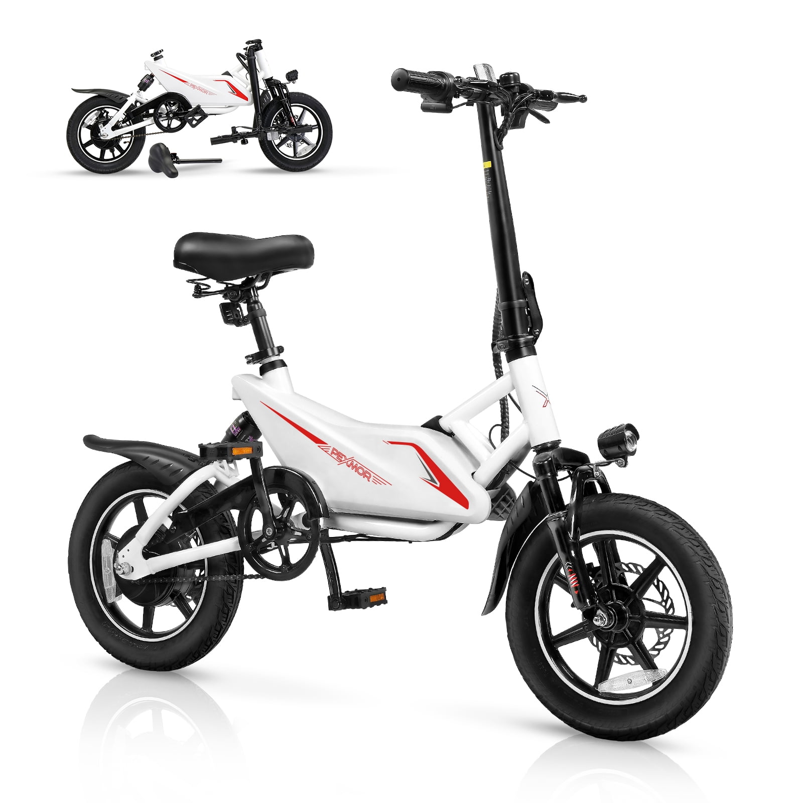 PEXMOR Electric Bike for Adults, 350W Motor (Peak 500W) Ebike 36V 6AH Battery, 14" Folding Commuter City Electric Bicycle for Adults/Teens, Complies to UL2849