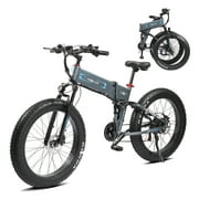 PEXMOR Electric Bike for Adults, 750W  48V 12AH Removable Battery 26" Fat Tire Folding Ebike Adult Electric Bicycle, Full Suspension Mountain Snow Beach Commuter E-Bike, 21 Speed