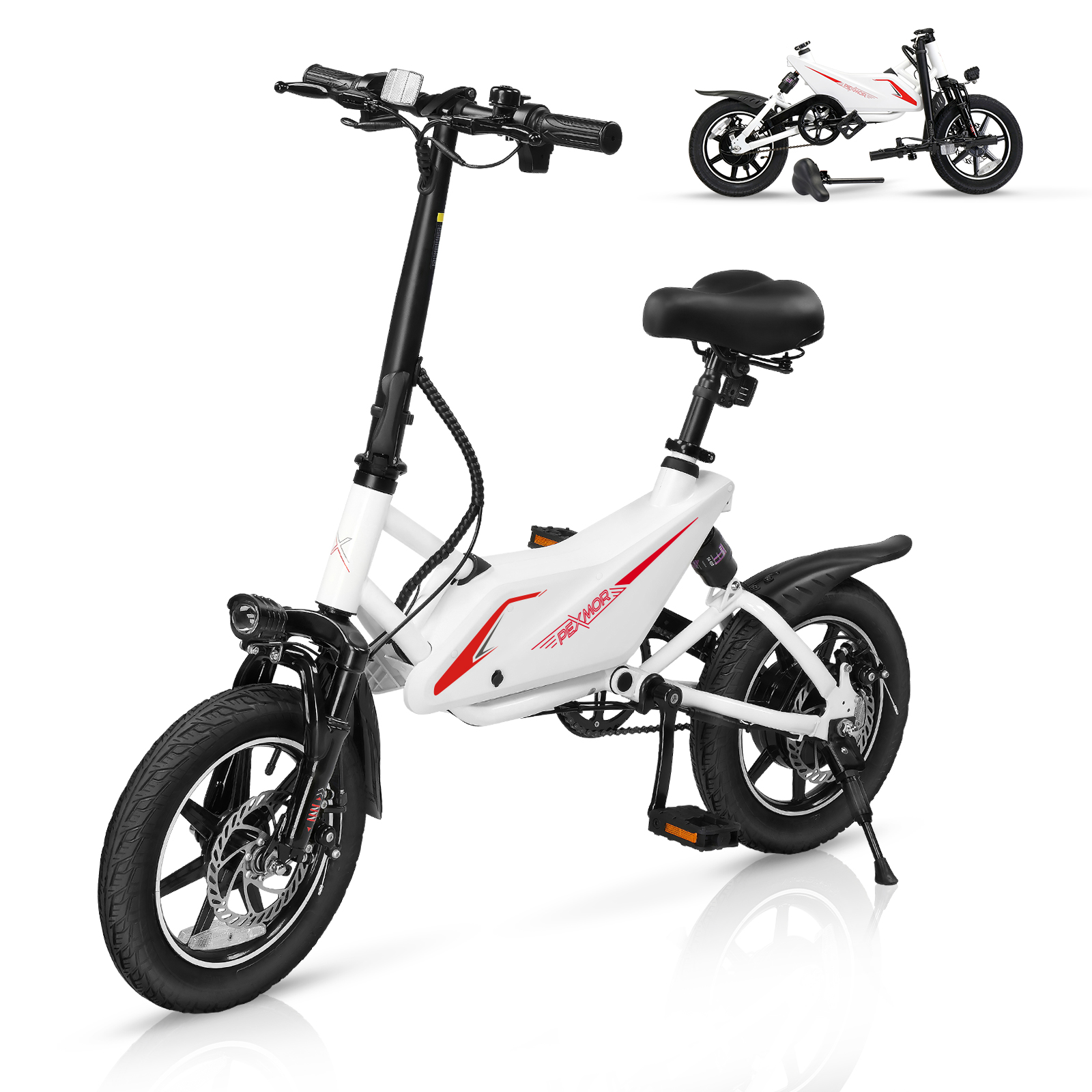 PEXMOR Electric Bike for Adults, Folding Electric Bicycle 350W 36V 6AH Battery w/Dual Shock Absorber&Dual Disc Brakes, 14" Foldable Commuter City Ebike for Adults/Teens,Throttle & Pedal Assist - image 1 of 9