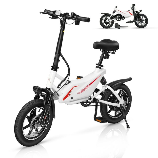 PEXMOR Electric Bike for Adults, Folding Electric Bicycle 350W 36V 6AH Battery w/Dual Shock Absorber&Dual Disc Brakes, 14" Foldable Commuter City Ebike for Adults/Teens,Throttle & Pedal Assist