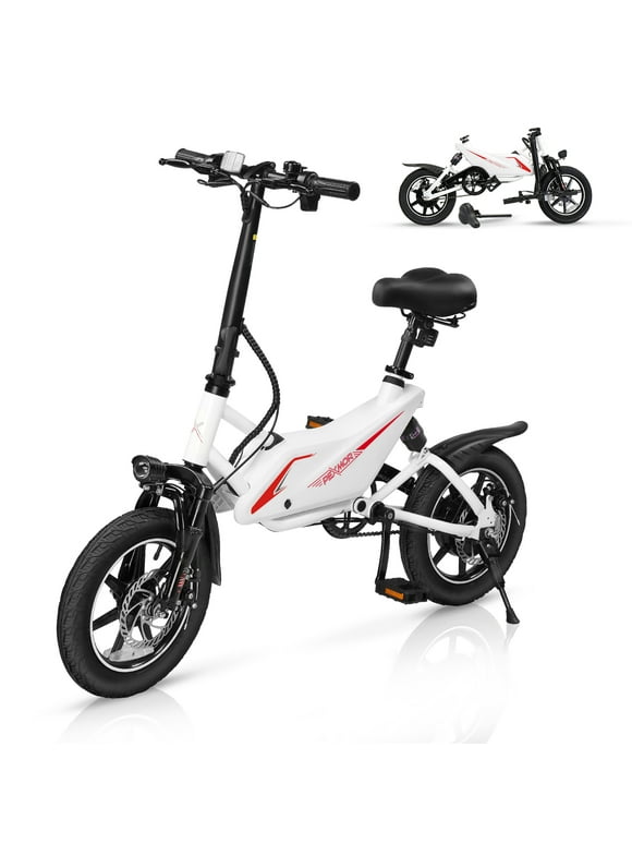 PEXMOR Electric Bike for Adults, Folding Electric Bicycle 350W 36V 6AH Battery w/Dual Shock Absorber&Dual Disc Brakes, 14" Foldable Commuter City Ebike for Adults/Teens,Throttle & Pedal Assist
