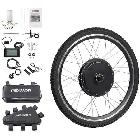 PEXMOR Electric Bike Conversion Kit, 48V 1000W /1500W 26" Front/Rear Wheel E-Bike Hub Motor Kit, Upgrade 3 Mode Controller w/PAS/LCD Display/Twist Throttle Ebike Bicycle Wheel Kit