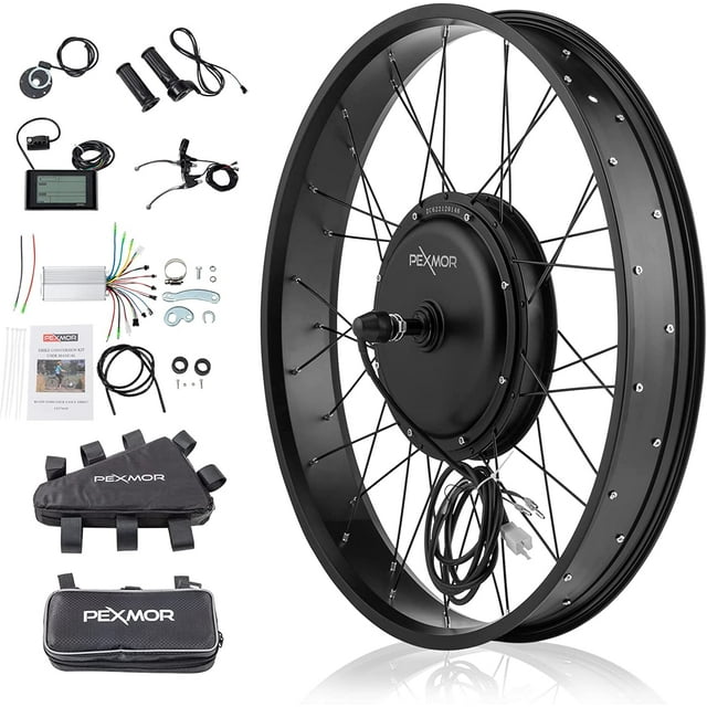 "PEXMOR 48V 1000W Ebike Conversion Kit, 26""*4.0"" Fat Tire, LCD Display, Front Wheel Hub Motor