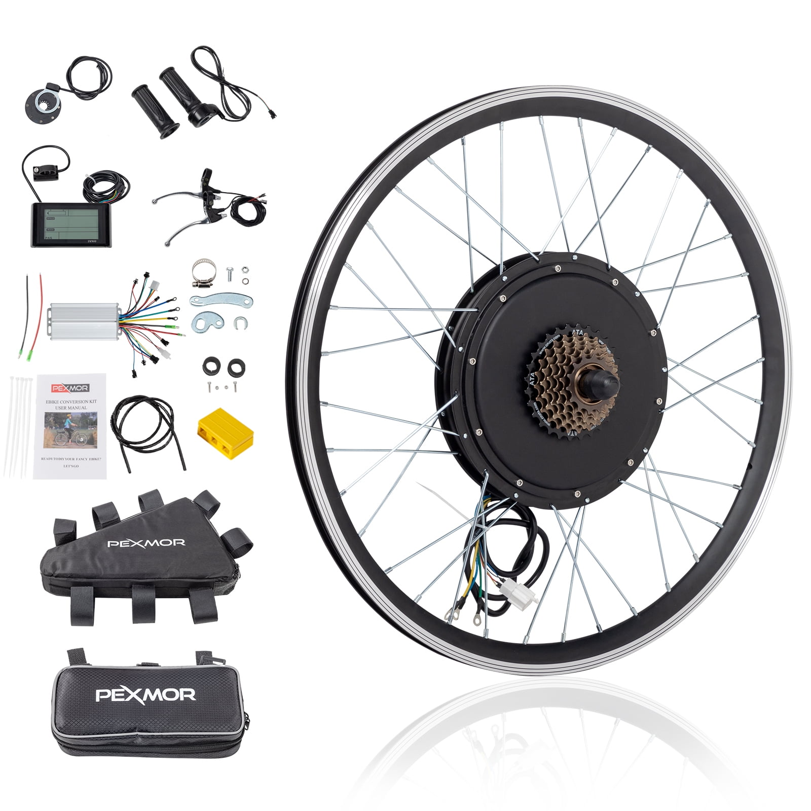 PEXMOR 48V 1200W 26 Electric Bike Conversion Kit w Front Wheel LCD Display PAS Throttle and Parts Accessories Walmart