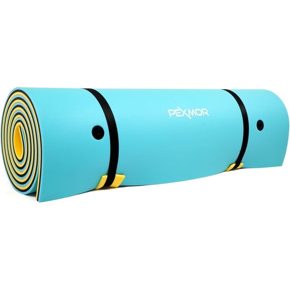 PEXMOR 3 Layer Mat Unisex Floating Foam with Bungee Tethers, Xpe, Green Yellow, 18 ft