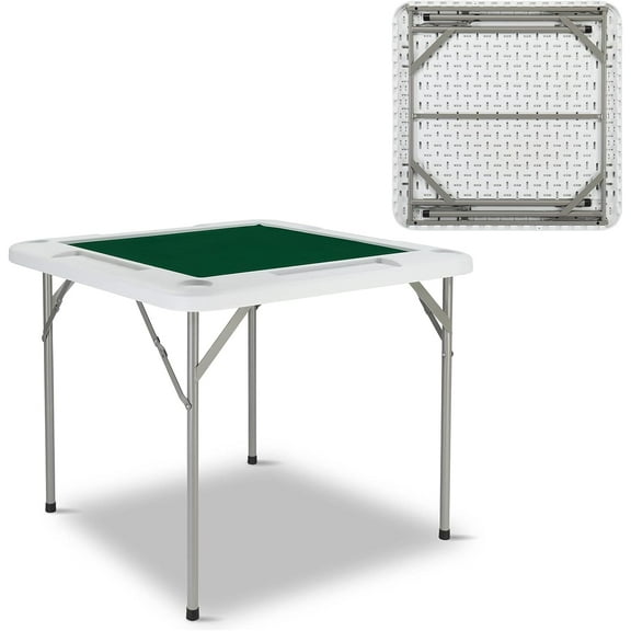 PEXMOR Foldable Multifunctional Square Gaming Table With Cup Holders For Mahjong Poker Game & Dice Game 4 Player, 34"