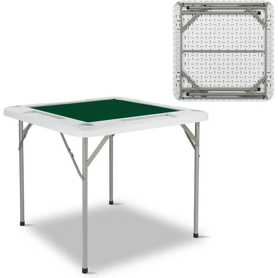 PEXMOR Foldable Multifunctional Square Gaming Table With Cup Holders For Mahjong Poker Game & Dice Game 4 Player, 34"