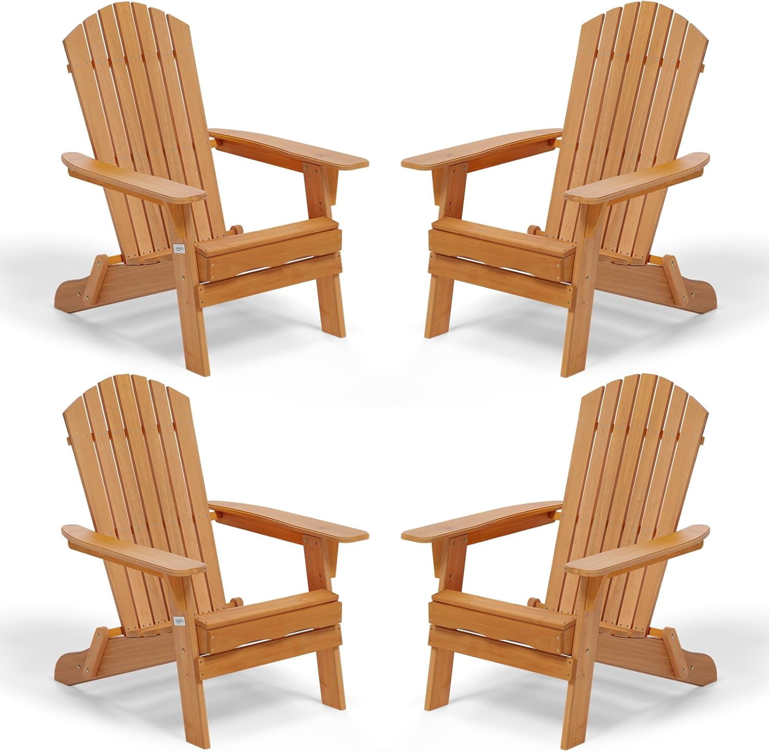 PEXMOR Folding Adirondack Chair Set of 4, Wood Accent Fire Pit Chair, Outdoor Patio Lounge