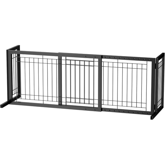 PEXMOR Freestanding Dog Gate, 39-68 in Wide Metal Pet Gate for Fireplace, Stairs and Doorways, Black