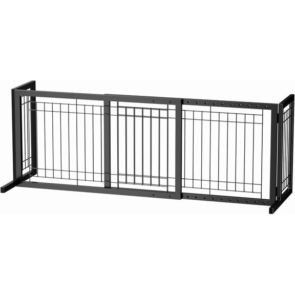 PEXMOR Freestanding Dog Gate, 39-68 in Wide Metal Pet Gate for Fireplace, Stairs and Doorways, Black