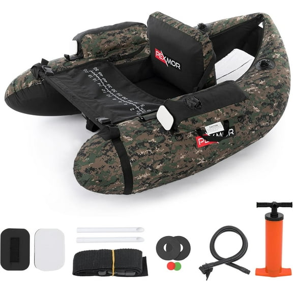 PEXMOR Inflatable Fishing Float Tube, Float Tubes for Fishing w/Rod Holder | Fish Ruler | Pump | Carry Bag | Adjustable Straps| Storage Pockets, 350LBS Capacity Fly Fishing Belly Boat
