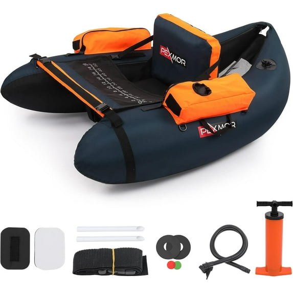 PEXMOR Inflatable Fishing Float Tube, Float Tubes for Fishing w/Rod Holder | Fish Ruler | Pump | Carry Bag | Adjustable Straps| Storage Pockets, 350LBS Capacity Fly Fishing Belly Boat