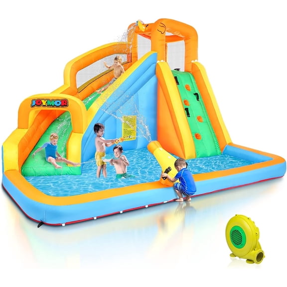 PEXMOR Inflatable Water Slide Park wtih Splash Pool, Climbing Wall, Water Cannon, Blow up Water Slides for Backyard Outdoor, Party Birthday Gift