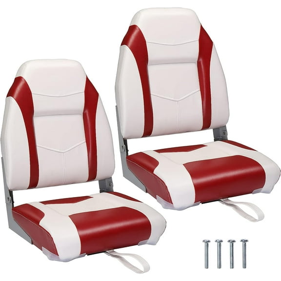 PEXMOR Low/High Back Boat Seats, Folding Boat Seats 2 Pack Thick Soft Cushion Waterproof, Fishing Captain Boat Seats w/Aluminum Hinges & Stainless Steel Screws, 2 Packs