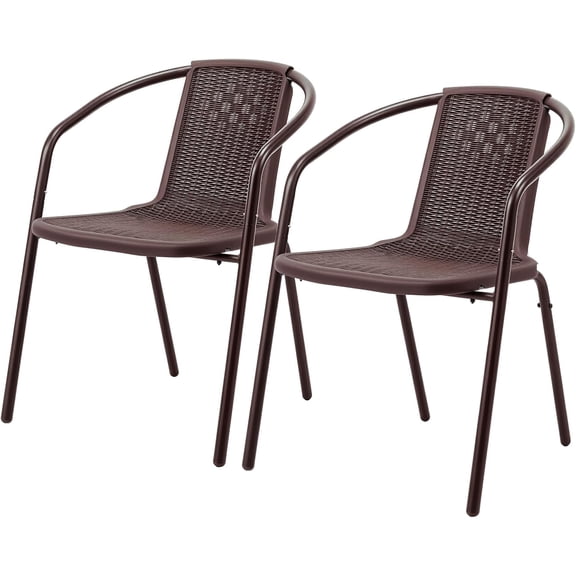 PEXMOR PE Rattan Outdoor Dining Chairs Set of 2, Plastic Stackable Patio Chairs for Garden, Porch & Indoor Use