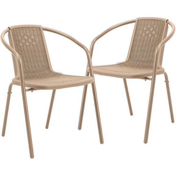 PEXMOR PE Rattan Outdoor Dining Chairs Set of 2, Plastic Stackable Patio Chairs for Garden, Porch & Indoor Use