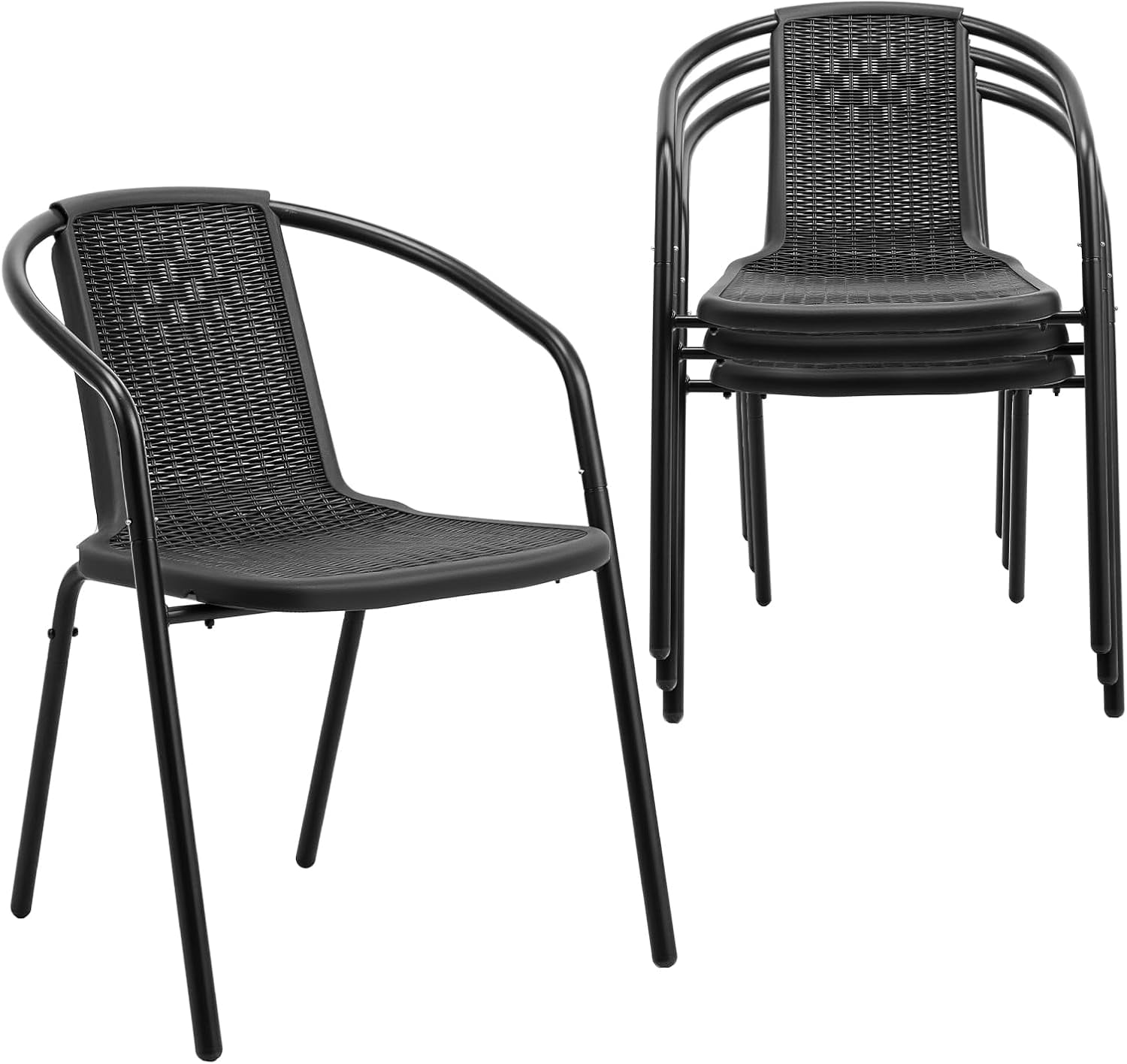 PEXMOR PE Rattan Outdoor Dining Chairs Set of 4, Plastic Stackable Patio Chairs for Garden, Porch & Indoor Use
