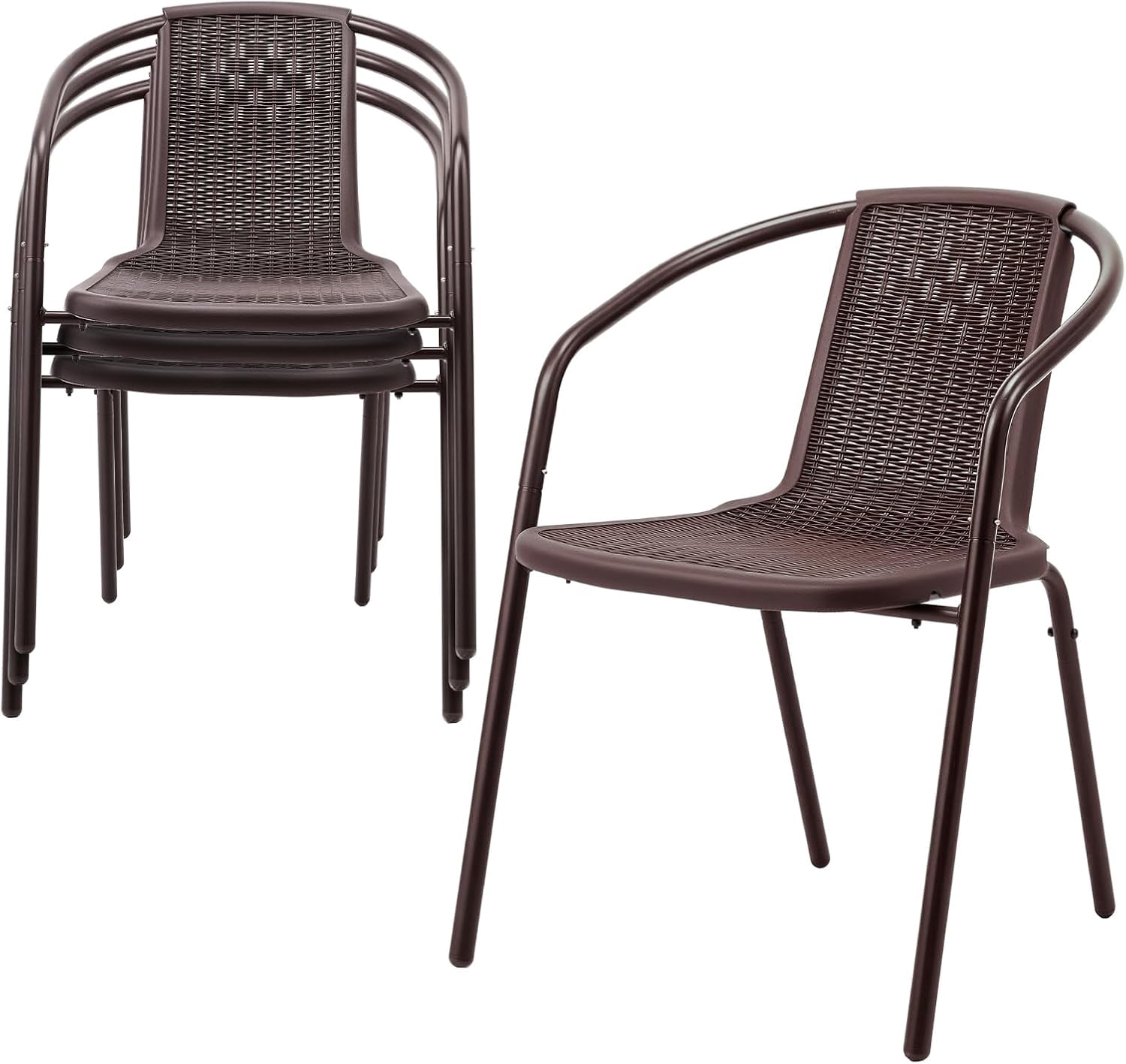 PEXMOR PE Rattan Outdoor Dining Chairs Set of 4, Plastic Stackable Patio Chairs for Garden, Porch & Indoor Use