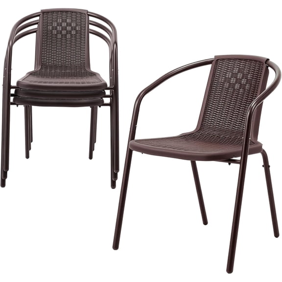 PEXMOR PE Rattan Outdoor Dining Chairs Set of 4, Plastic Stackable Patio Chairs for Garden, Porch & Indoor Use
