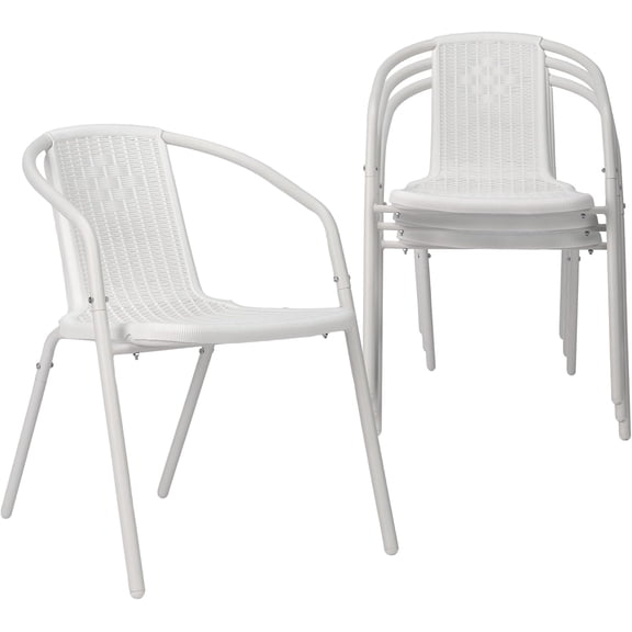 PEXMOR PE Rattan Outdoor Dining Chairs Set of 4, Plastic Stackable Patio Chairs for Garden, Porch & Indoor Use