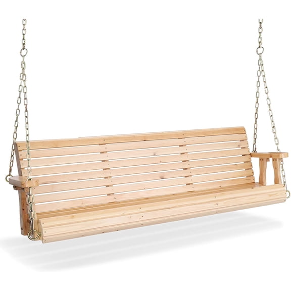PEXMOR Patio Wooden Porch Swing, 880 LBS Capacity Upgraded Swing Chair Bench with Hanging Chains for Outdoors, 5 FT