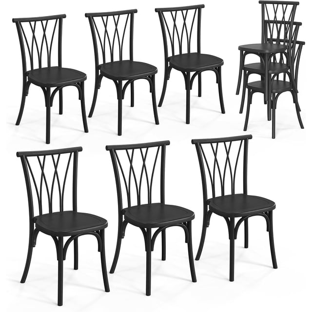 PEXMOR Plastic Dining Chairs Set of 6, Stackable Patio Waterproof ...