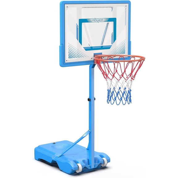 PEXMOR Pool Basketball Hoop Poolside, Portable 45-53" Height Adjustable Basketball Goal System for Swimming Pool w/Wheels, Upgraded Water Basketball Backboard Stand for Indoor Outdoor