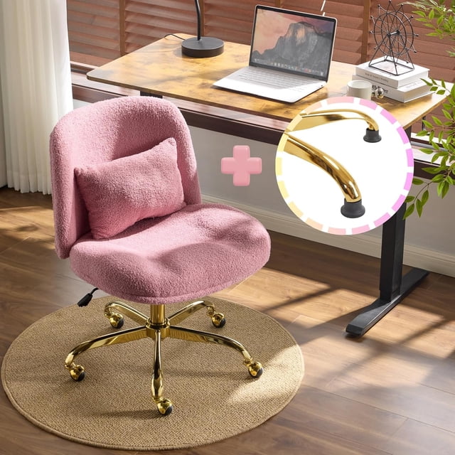 PEXMOR Vanity Chair, Ergonomic Wide Criss Cross Leg Teddy Fleece Desk ...