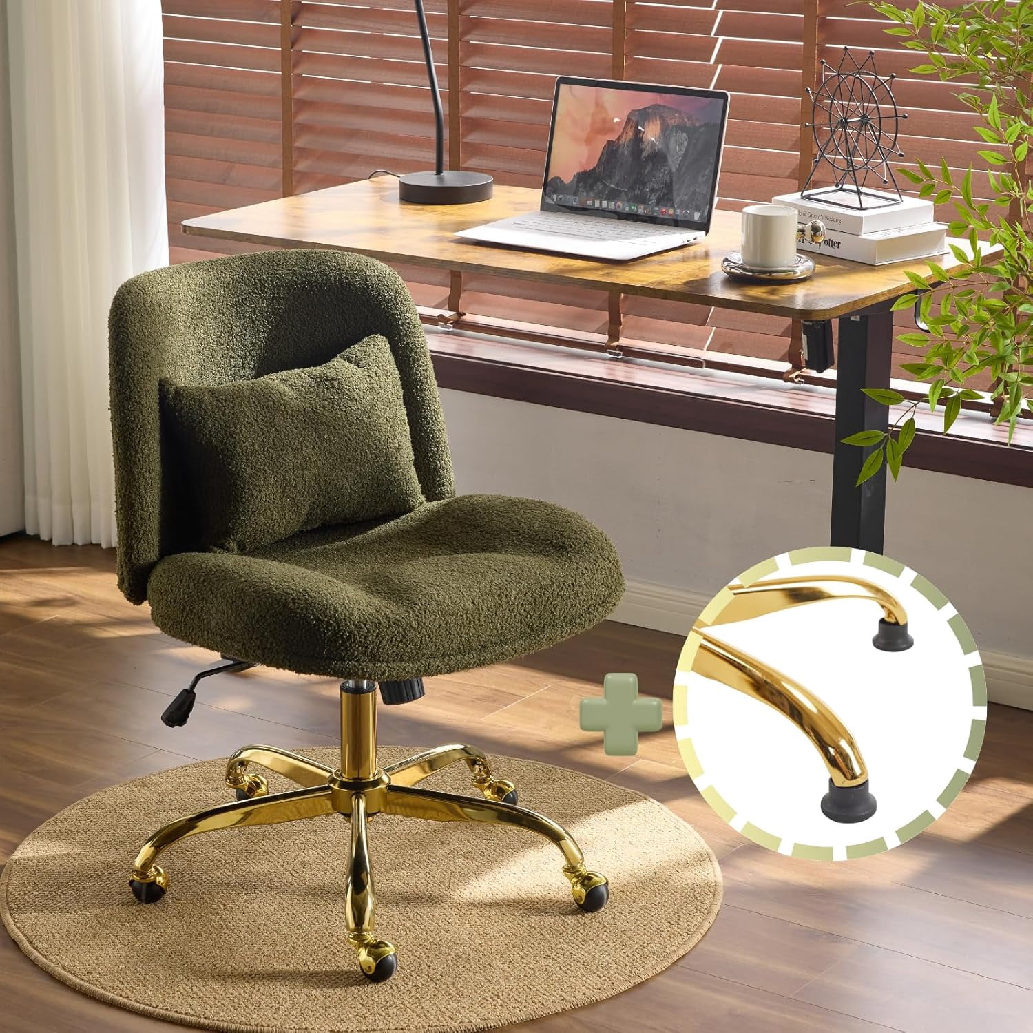 PEXMOR Vanity Chair, Ergonomic Wide Criss Cross Leg Teddy Fleece Desk ...