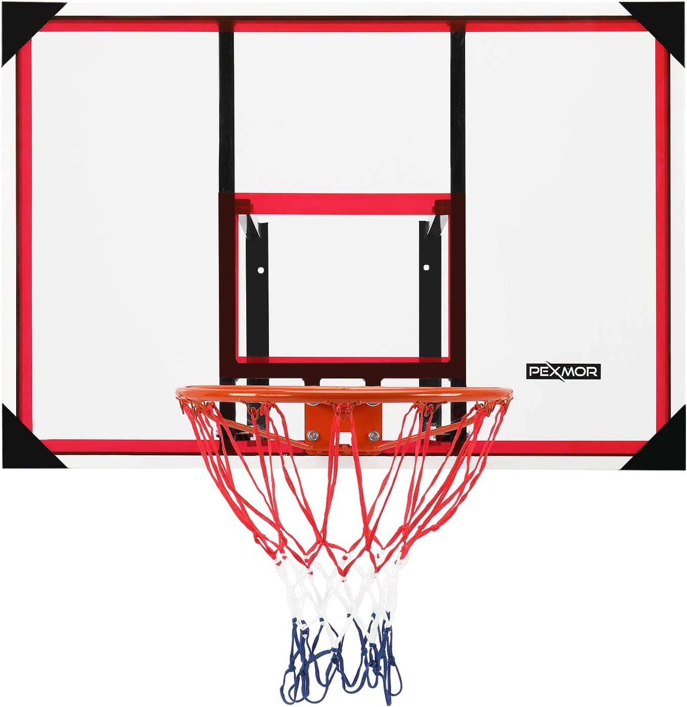 PEXMOR Wall-Mount 44'' Basketball Backboard and Rim Shatterproof  Polycarbonate & All-Steel Rustproof Frame & for Standard No.7 Balls