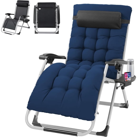 PEXMOR Zero Gravity Chair, Foldable Reclining Outdoor Lounge Chair with Removable Cushion, Pillow & Cup Holder