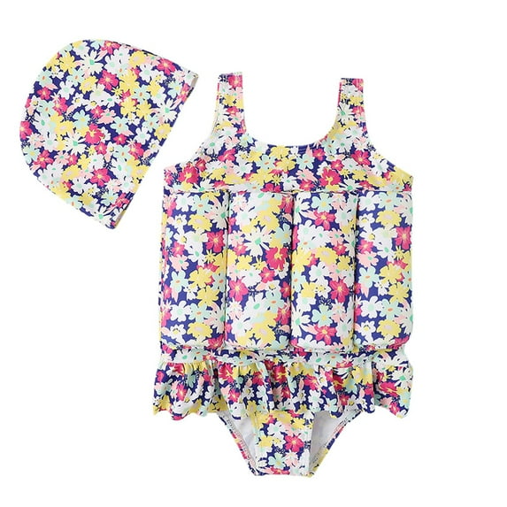 PEYAN 0-6T Toddler Baby Float Swimsuit Buoyancy Sticks for Girls One Piece Floating Swim Vest Training Swimwear + Cap