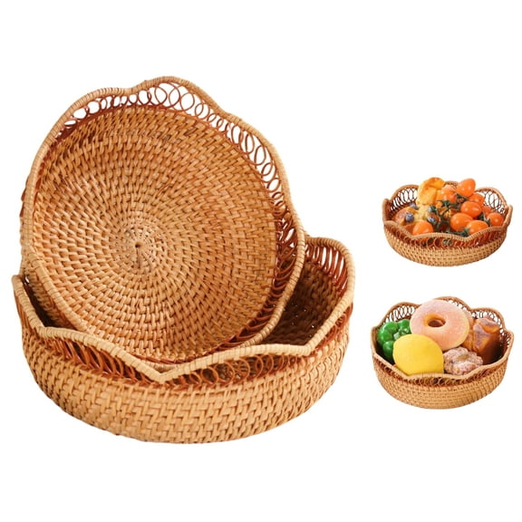 PEYWKANZT Handmade Rattan Storage Baskets with Handles, Set of 2