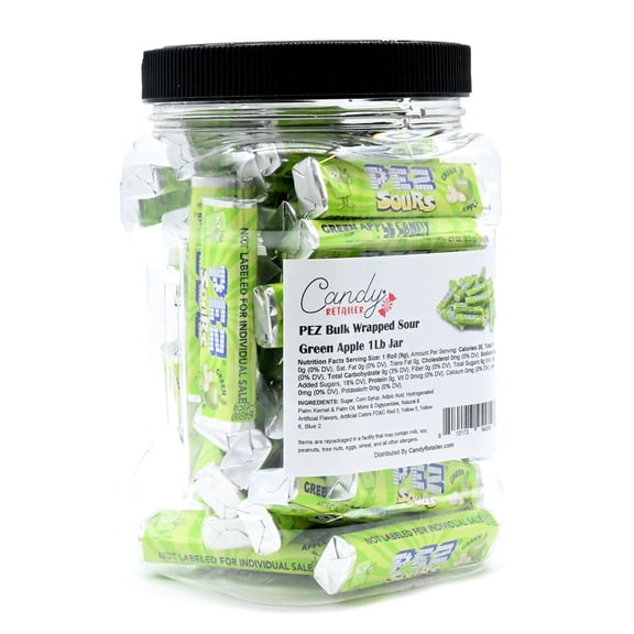 PEZ Bulk Wrapped Candy Refill 1Lb Jar (Sour Green Apple)