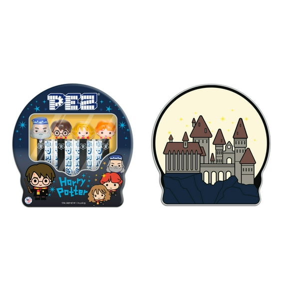 PEZ Candy Harry Potter Gift Tin, 4 Candy Dispensers Plus 6 Rolls Assorted Fruit Candy, 1 Count, 1.74 oz