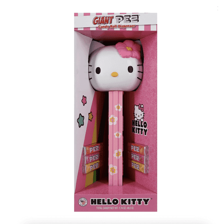 PEZ Candy Hello Kitty, 1 Giant Candy Dispenser Plus 6 Rolls Assorted Fruit Candy, 1 Count, 1.74 oz