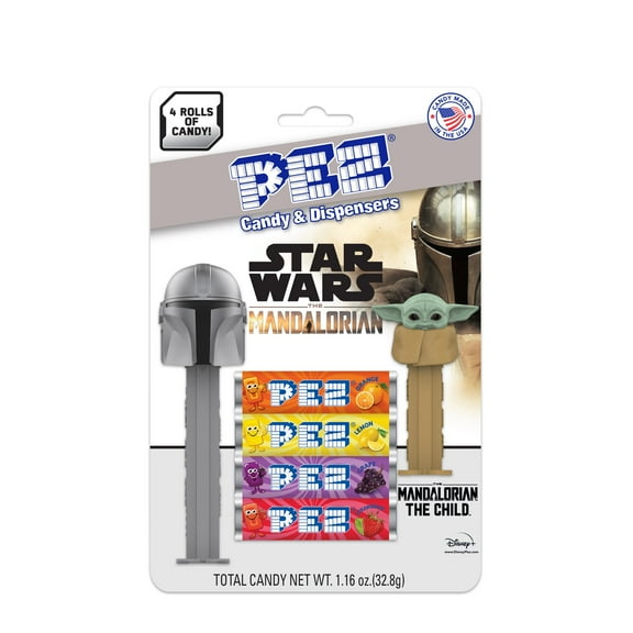 PEZ Candy Mandalorian 2 Dispensers Plus 4 Rolls Assorted Fruit Candy, 1 Count, 1.16 oz