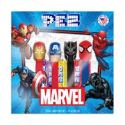 PEZ Candy Marvel Gift Set, 4 Candy Dispensers Plus 6 Rolls Assorted Fruit Candy, 1 Count, 1.74 oz