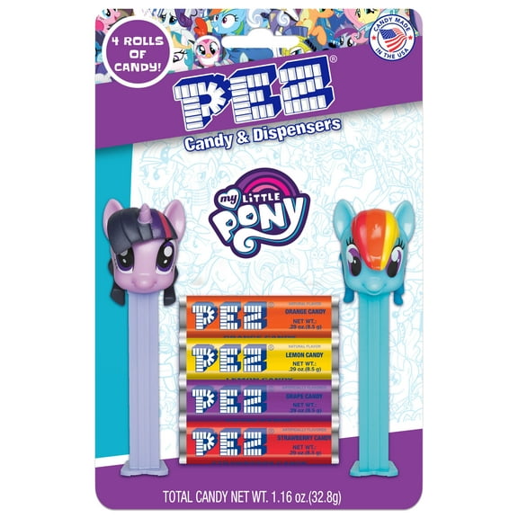 PEZ Candy My Little Pony 2 Dispensers Plus 4 Rolls Assorted Fruit Candy, 1 Count, 1.16 oz