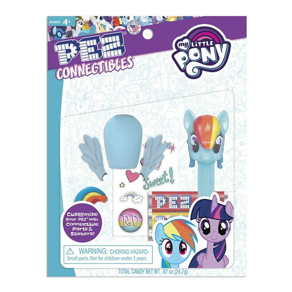 PEZ Candy My Little Pony Connectibles, 1 Candy Dispenser Plus 3 Rolls Assorted Fruit Candy, 1 Count, 0.87 oz