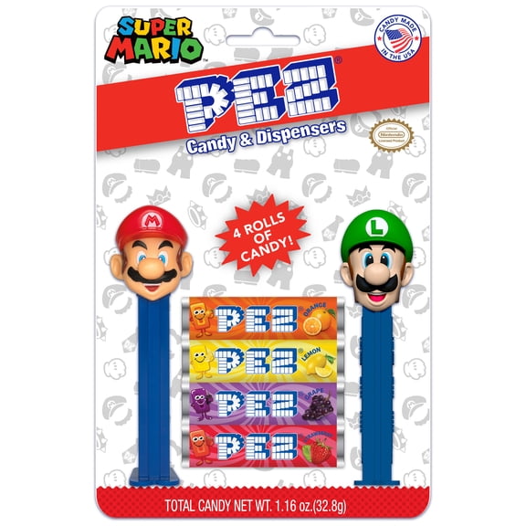 PEZ Candy Nintendo 2 Dispensers Plus 4 Rolls Assorted Fruit Candy, 1 Count, 1.16 oz