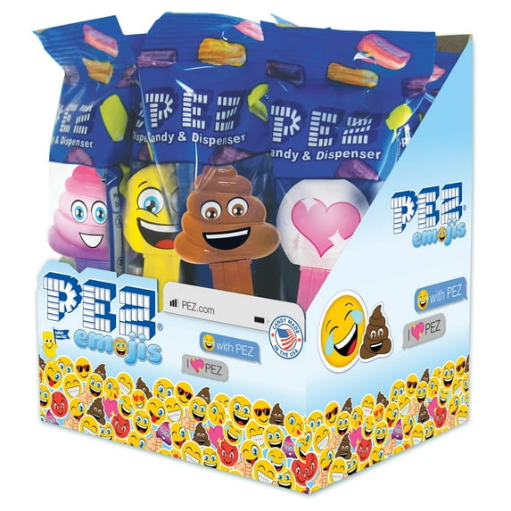 PEZ Candy PEZemojis Assortment, 1 Candy Dispenser Plus 2 Rolls Assorted Fruit Candy, 6.96 oz, Box of 12