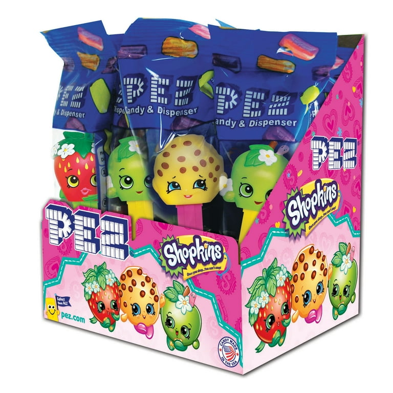 PEZ Candy Shopkins Assortment 1 Candy Dispenser Plus 2 Rolls Assorted Fruit Candy 6.96 oz Box of 12